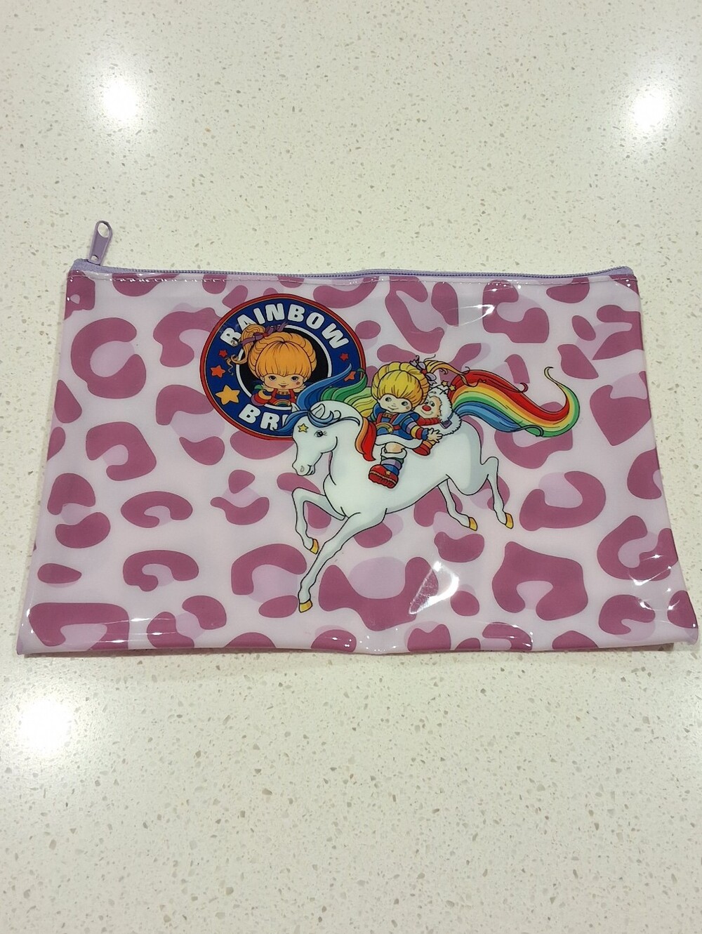 Rainbow Brite Pink Purple Leopard Print Waterproof Zipper Cosmetic Makeup Pouch
